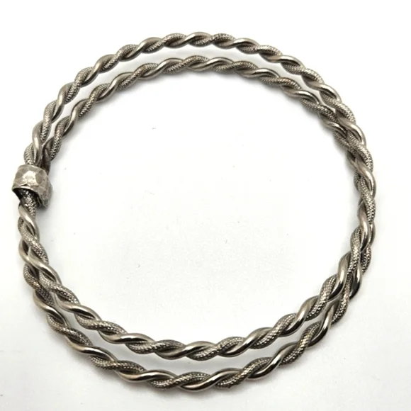 🟢3/$19🟢 Handmade Silver Twisted Double Dual Bangle Bracelet Stack - Picture 7 of 7